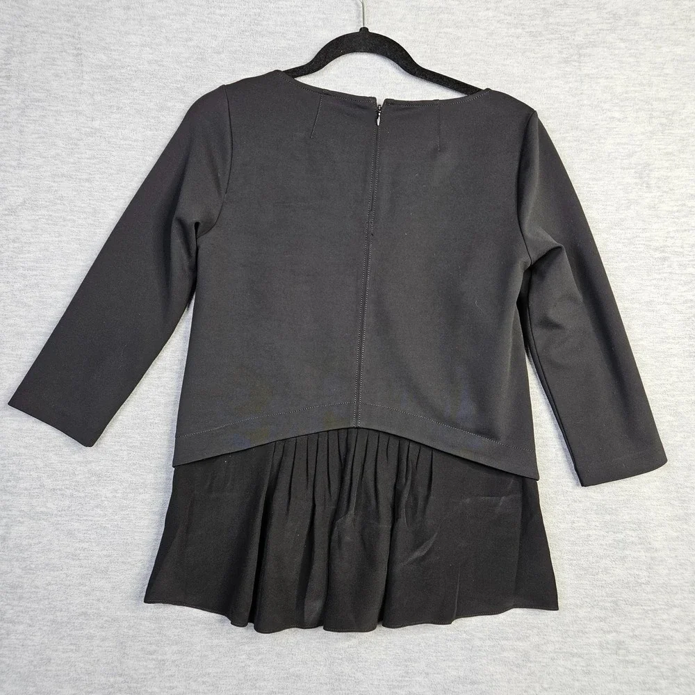Club Monaco Women Black Peplum Top Size S/P 3/4 Sleeve Minimalist Blouse